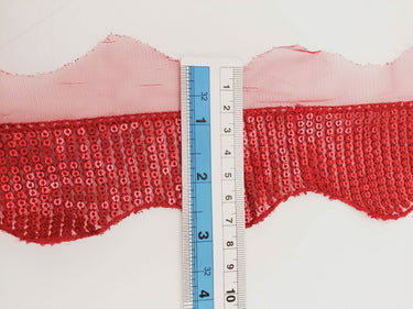 Dark Red Net Scallop Lace Trim With Red Sequins, Decorative Trim, Bohemian Trim